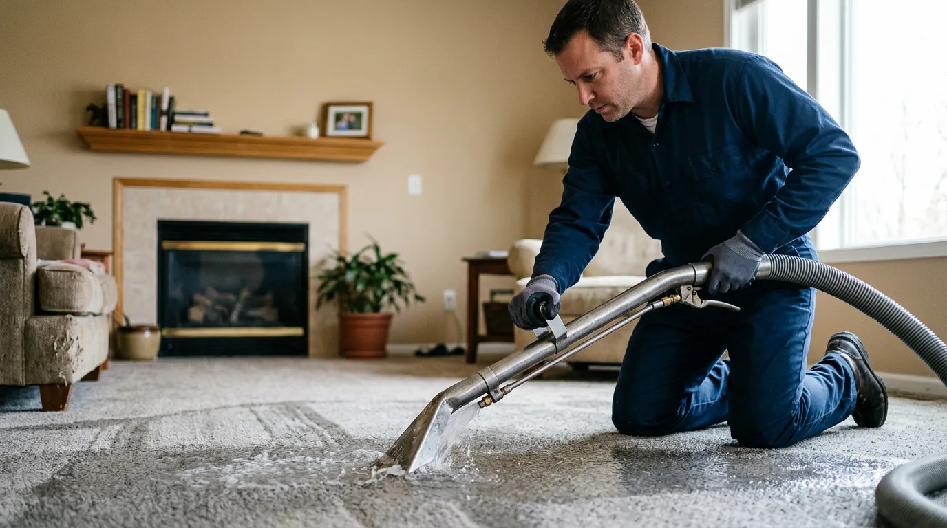 Water damage restoration technician working near Enterprise, KS